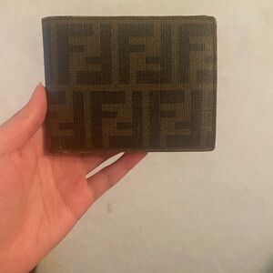 Fendi Brown and Black FF Logo Bi-Fold Wallet